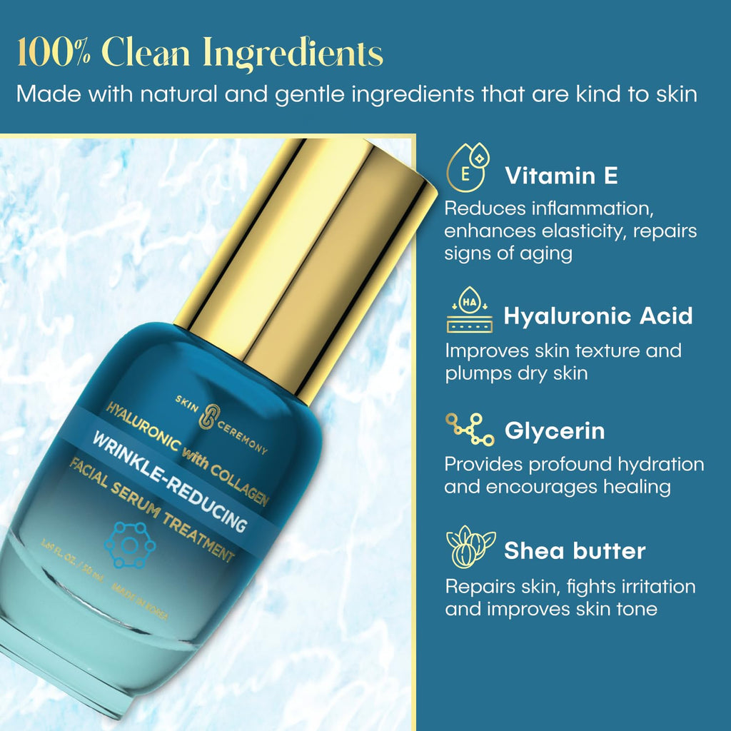 Revitalize Your Skin with Our Hyaluronic Acid & Collagen Wrinkle Reducing Serum - Deep Hydration for a Plump, Smooth Complexion - Dermatologist Approved, Clean Beauty from Korea - 1.69 FL.OZ.
